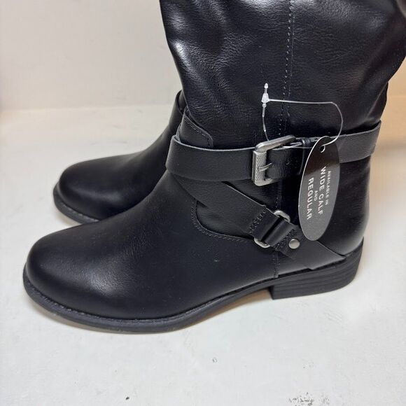 Style Co Womens 6.5 M WC Black Faux Leather Knee High Motorcycle Boots NIB HY4 - Picture 5 of 6